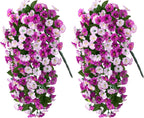 HyeFlora Artificial Fake Hanging Flowers Plants for Outdoor Outside, 2PCS Faux Silk Morning Glory Trailing Vines UV Resistant Look Real for Home Planter Porch Patio (Light Fuchsia+Fuchsia)