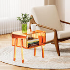 Acrylic Side Table, 2-Tier End Table with Open Storage for Small Spaces, Clear Nightstand Bedside Table with for Bedroom, Living Room (Orange, 16.9" × 11.8“ × 17”)