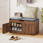 ORRD Shoe Storage Bench with Cushion, Entryway Shoe Cabinet Bench with 2 Scalloped Doors & Adjustable Shelf, 2-Tier Shoe Rack Organizer Cabine for Entryway, Hallway, Living Room (Walnut)