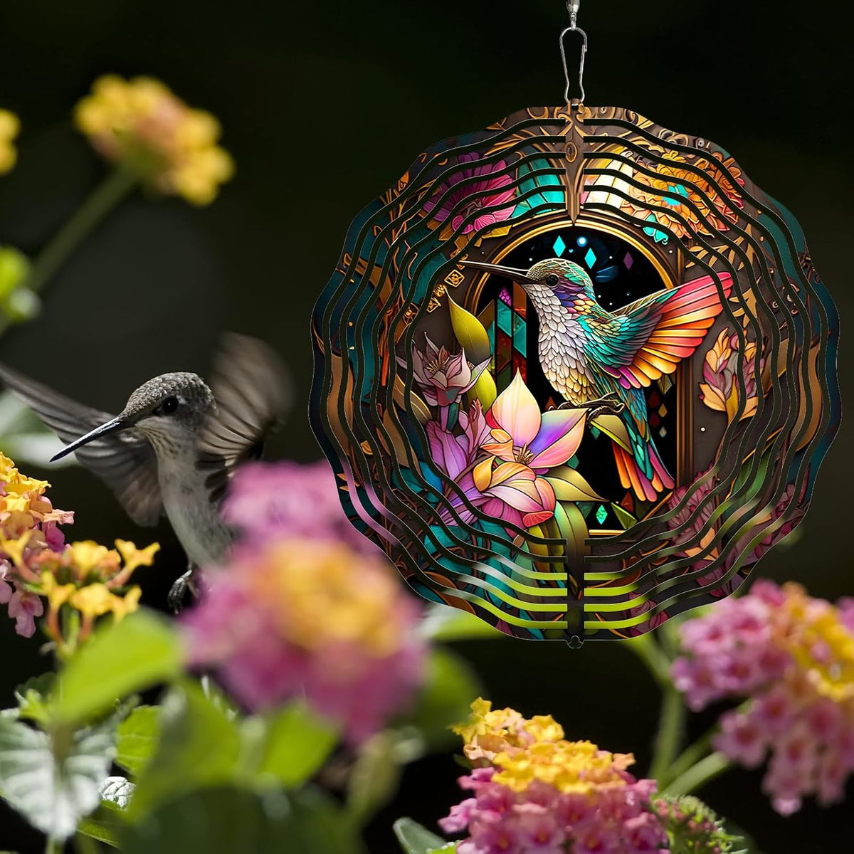 Hummingbird Wind Spinner,3D Hummingbird Spinners Gorgeous Outdoor Garden Decoration 10Inch 3D Steel Wind Spinner Outdoor Easy to Use Wind Sculptures Ideal Gift