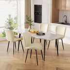 Upholstered Dining Chairs Set of 4 PU Leather Metal Legs Beige | Vertical channel tufting 19" seat height Ergonomic backrest Waterproof PU leather Sturdy metal frame