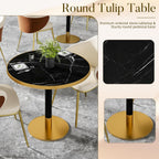 31.5" Round Tulip Table with 1.2" Thick Nero Marquina Sintered Stone Top (Marble Look) & Brushed Black Gold Frame, Modern Luxury Dining Table for 2-4 People for Kitchen Nook, Café & Patio