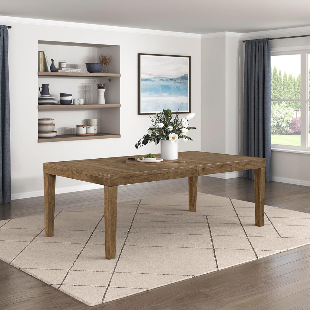 Lexicon 84-102 Inch Extendable Dining Table for 4-8 People, Large Rectangle Wooden Kitchen Table with Self-Storing Extension Leaf Space Saving, for Dining Room, Living Room, Home Office, Brown