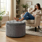 ONBRILL 24" Round Ottoman Coffee Table, Storage Ottoman with Lift-Off Lid | Large Size, Sturdy Steel Frame, 15.4" Height Foot Stool（Better for Low-Profile Sofa), Extra Seat, Entryway Shoe Bench