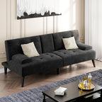 Shintenchi 64" Futon Sofa Bed, Velvet Foldable Couch, Upholstered Loveseat Sofa Couch with Folding Cup Holders, Reclining Sleeper with Removable Armrests for Home, Office, Black