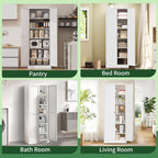 72" Tall Kitchen Pantry Cabinet,White Metal Pantry Cabinet with 2 Doors & 5 Adjustable Shelves,Utility Storage Cabinet for Living Room,Garage,Basement