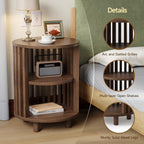 Round End Table Set of 2,Wood Side Tables for Living Room,Walnut