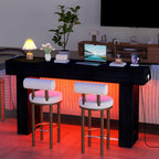 63" Extra-Long Modern Console Table with Charging Station, RGB LED Lights & Storage, Versatile Narrow Sofa Table Behind The Couch, Perfect for Entryway, Hallway or Living Room (Black Light)