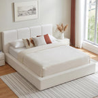 Queen Upholstered Bed Frame w/ Channel Headboard, Cloud Platform Bed Frame