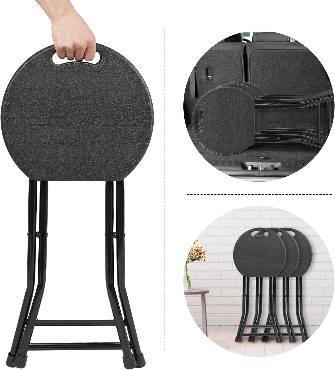 COOZMENT Folding Stool with Handle, Folding Chair,Folding Bar Stool with Non-Slip Feet,Indoor and Outdoor Foldable Stool for Adults(13"×11.5"×18")