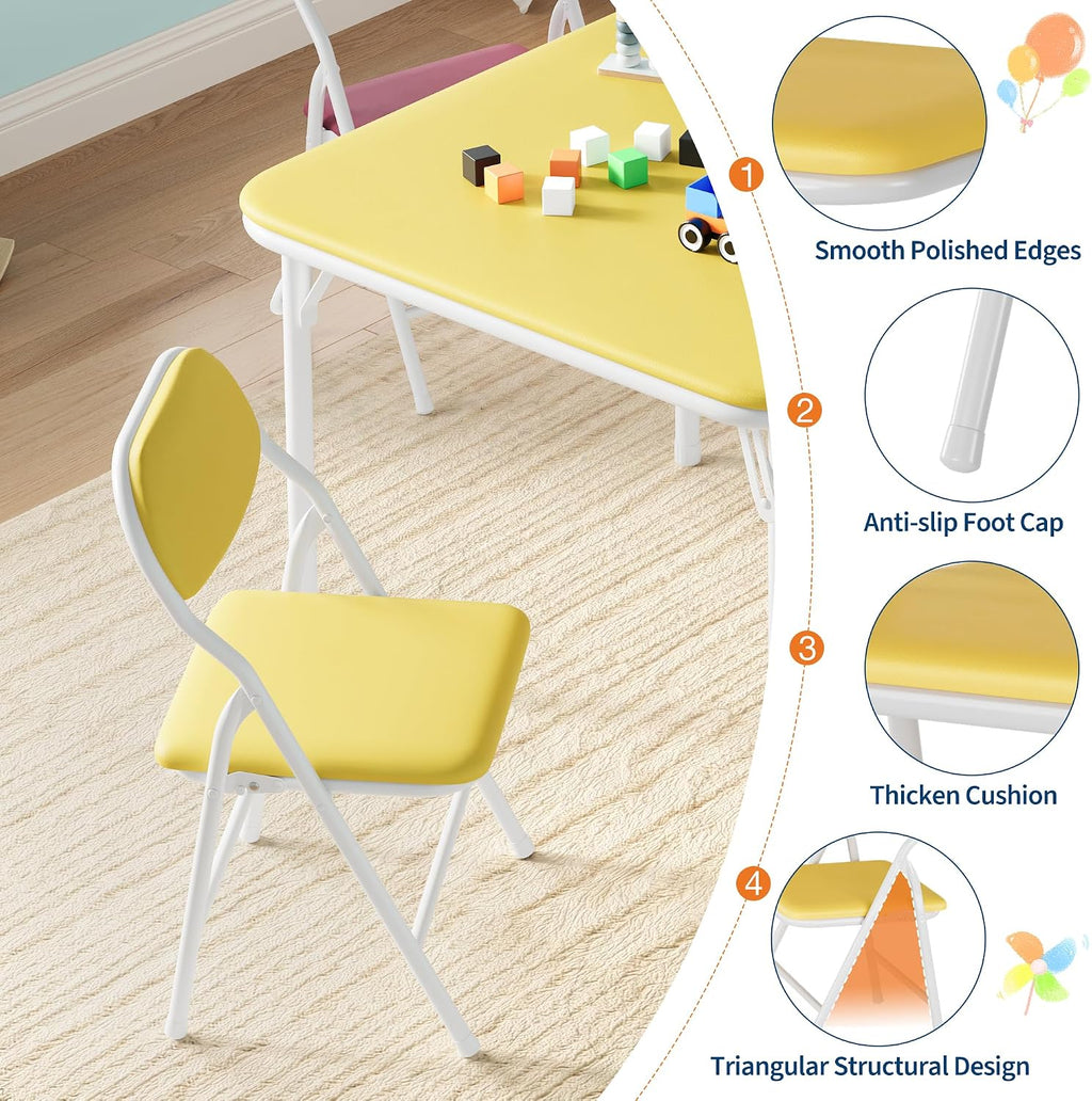 IDEALHOUSE 3 Piece Folding Kids Table and Chairs Set, Activity Table Set | 5 Piece Set for Dining Room,Daycare,Classrooms