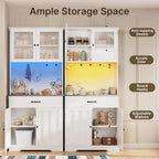 Gizoon 71" H Pantry Cabinet with LED Lights, Tall Farmhouse Kitchen Storage Cabinet with Charging Station, Modern Coffee Bar with Doors and Drawers, for Dining Room, Tabletop-Grey
