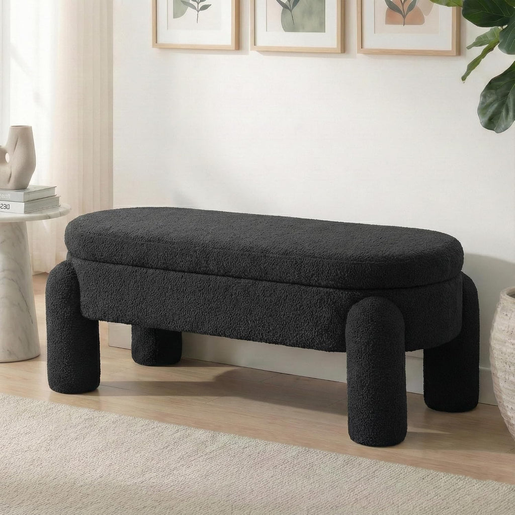 Upholstered Storage Ottoman Bench,45.1" Modern Bench,Large Sherpa Ottoman with Storage and Seating,End of Bed Bench,for Entryway, Hallway, Living Room,Bedroom (Black)