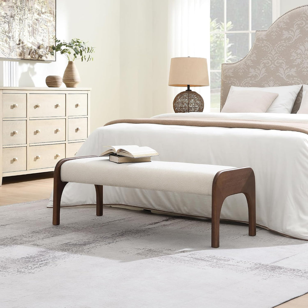 GDFStudio 50.25" Upholstered Long Bench, Modern Chenille Dining Bench with Solid Wood Legs, Padded Entryway Bench Seat for Bedroom End of Bed Kitchen Hallway Living Room, Beige