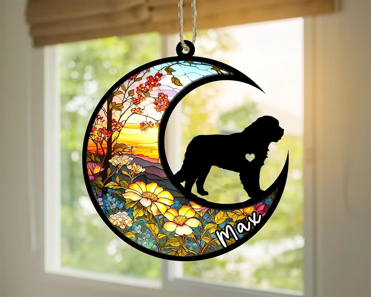 Personalized Dog Memorial, Custom Name Saint Bernard Dog Christmas Ornament with Name, Custom Breeds, Pet Loss Light Catcher, Gifts for Lovers Loss of Pet Sympathy on Mothers Day Christmas