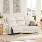 Watson & Whitely Genuine Leather Power Recliner Sofa & Loveseat Set, Cream | Wall Hugger Reclining Sofas, Power Headrest, Center Storage Console, Charging Ports, Cup Holders, Living Room Furniture Set
