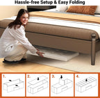 43 Inches Folding Storage Ottoman Bench, Foldable Foot Rest Stool End of Bed Bench with Side Pocket, Storage Chest for Living Room, Entryway & Bedroom (White)