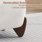 WUTUTUEE 28.7" Sherpa Boucle Ottoman with Solid Wood Legs, Modern Upholstered Footstool, Comfy Ottoman for Living Room, Bedroom, White