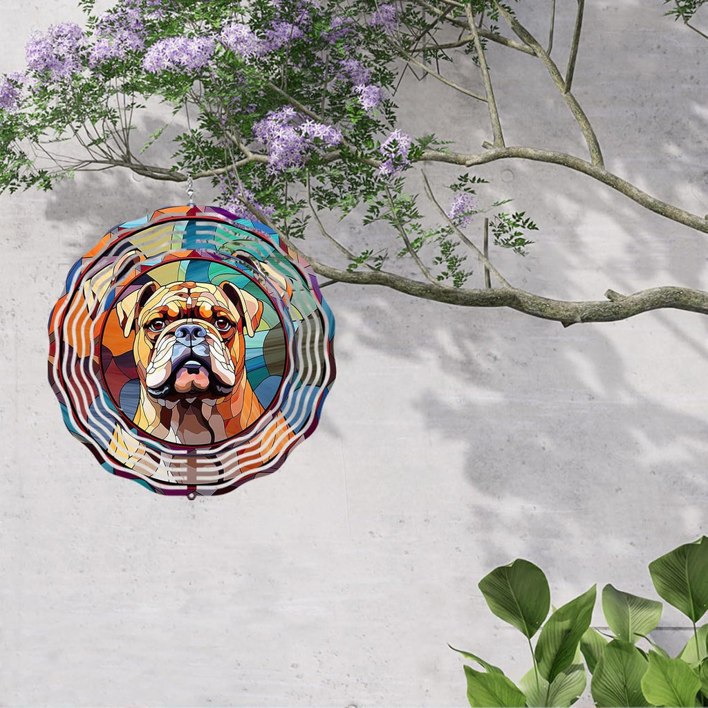 Bulldog Dog Wind Spinners Outdoor Dog Memorial Gifts, 3D Metal Kinetic Hanging Garden Wind Spinner, Spinner Decor, Wind Sculptures for Outdoor & Indoor, Window, Yard Decor (Bulldog 2)