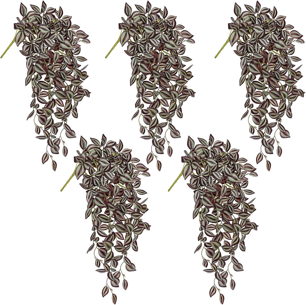 DILATATA Fake Hanging Plants Artificial Hanging Plants 22" Faux Wandering Jew Hangings Leaves Plant for Wall Shelf Home Indoor Outdoor Decor - 5 Pack