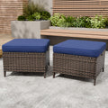 COOS BAY Harbor Retreat Wicker Outdoor Ottomans Set of 2, Patio Footrests with Removable Cushions for Couch, Deck, Backyard & Poolside, Brown/Blue