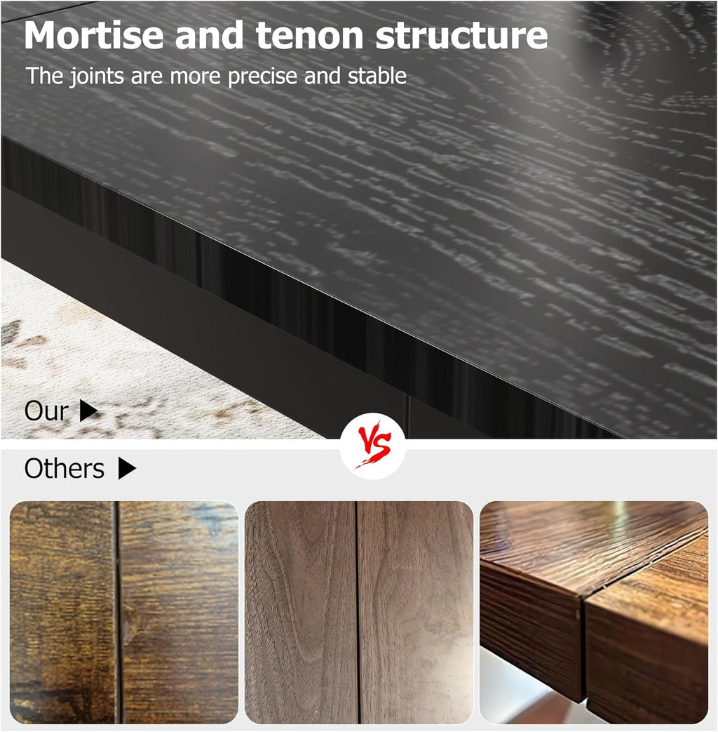 71 inch Long Rectangle Dining Table, MDF Top + Iron Legs with Rounded Corners, Modern Industrial Style Kitchen Table for 6-8 Persons, Black