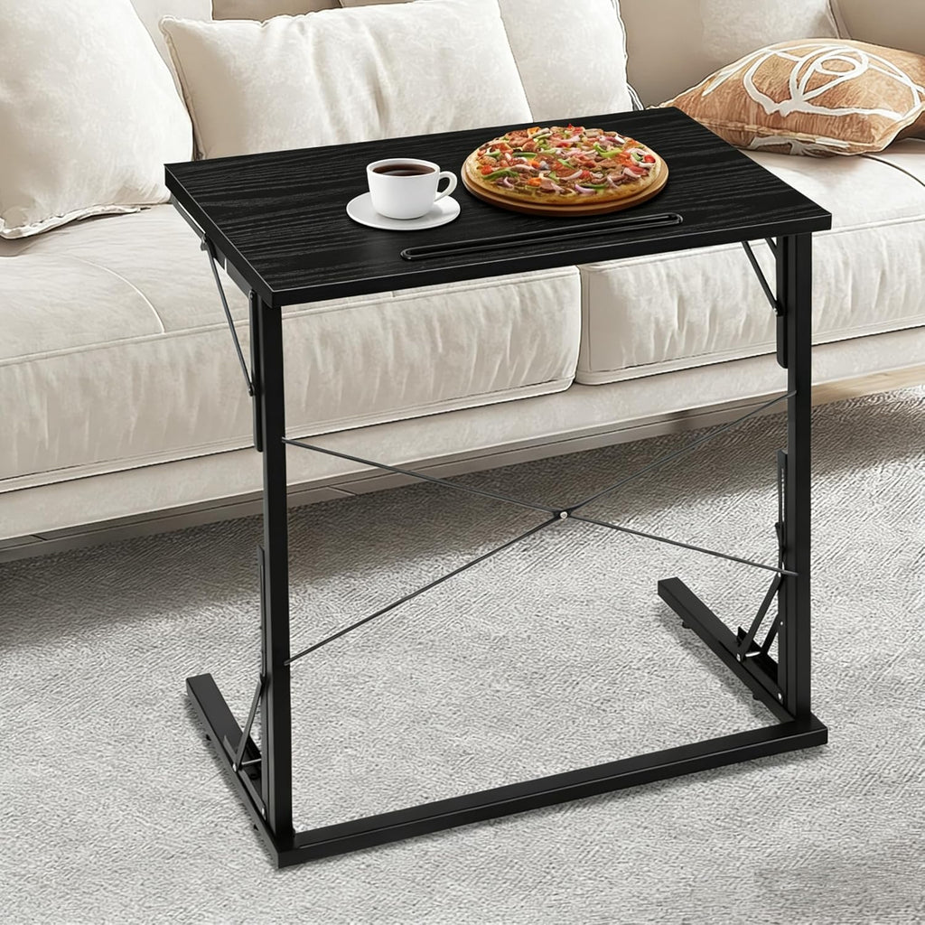 24 inch Foldable TV Tray Table, Foldable Portable C-Shaped Sofa end Table, Oversized Sofa Side Laptop Desk, Suitable for Living Room and Bedroom (1, Black)