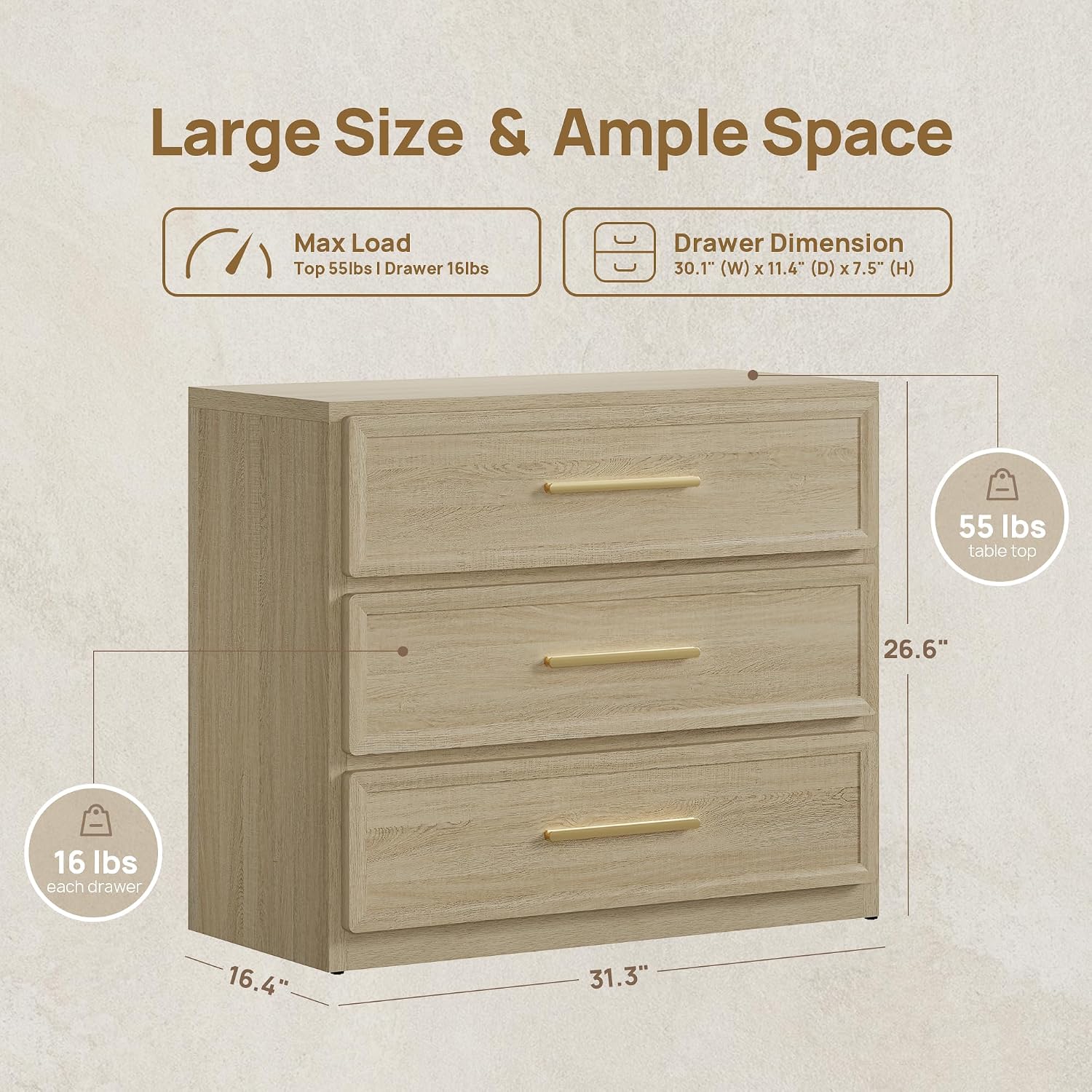 SICOTAS Oversized Night Stand Set 2 for Bedroom 3 Drawer Bedsideside Table | Extra Large Nightstands with Storage Bed Side Table Set of 2 Side Table 31.3" Modern End Tables Living Room Sofa Couch Office