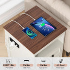 Gadroad 18" Farmhouse Accent Nightstand with Charging Station, End Table with 3 Drawers Storage, Side Table, Bedside Cabinet for LivingRoom Bedroom Office, Brown