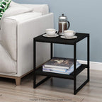 Furinno CAMNUS 2-Tier Metal Frame Side Table, Easy Assembly, Americano | Modern Square End Table with Open Shelf, Night Stand, Bedside Table, for Living Room, Bedroom
