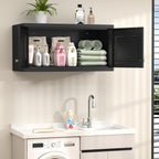32" Wall Storage Cabinet with 2 Doors & Gold Handle | Black Metal, Hanging Design, for Bathroom, Kitchen, Rust-Resistant, Anti-Tip, Easy Assembly, Hardware Included