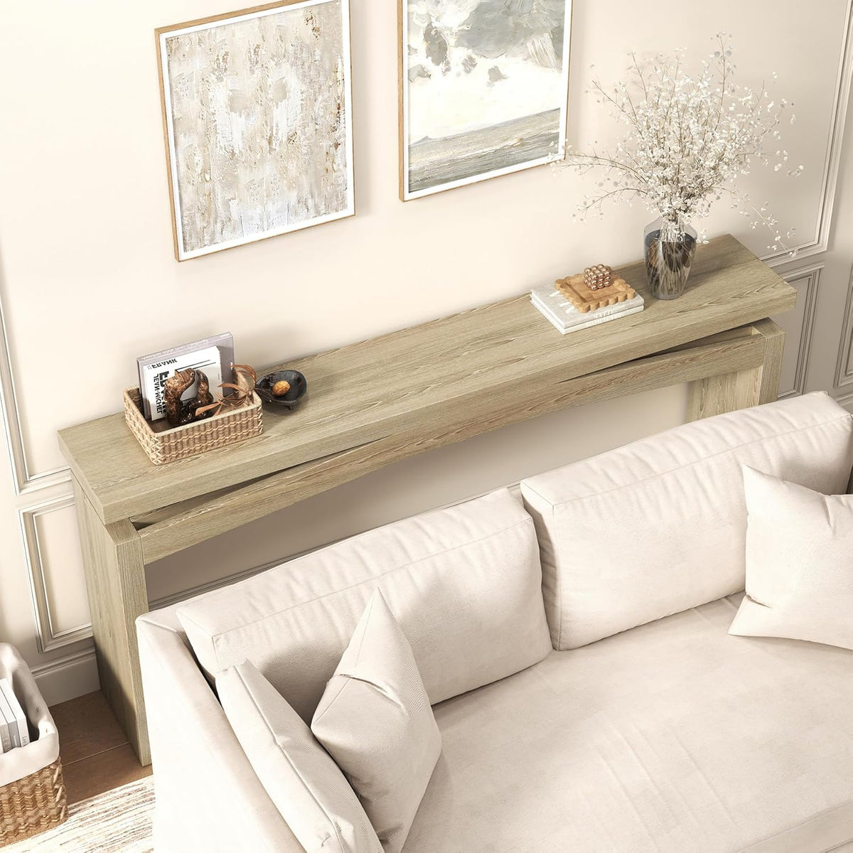 Epecoya 63 Inch Console Table for Entry Way Modern, Light Tan Wood | Farmhouse Entrance Tables Narrow Long, Wooden Couch Table Behind Sofa for Entryway, Living Room
