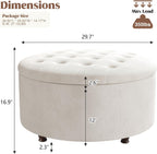 30 Inch Round Storage Ottoman,Modern Tufted Ottomans,Circular Coffee Table with Removable Top,Upholstered Large Ottoman with Storage Footrest Stool for Bedroom Living Room (White)