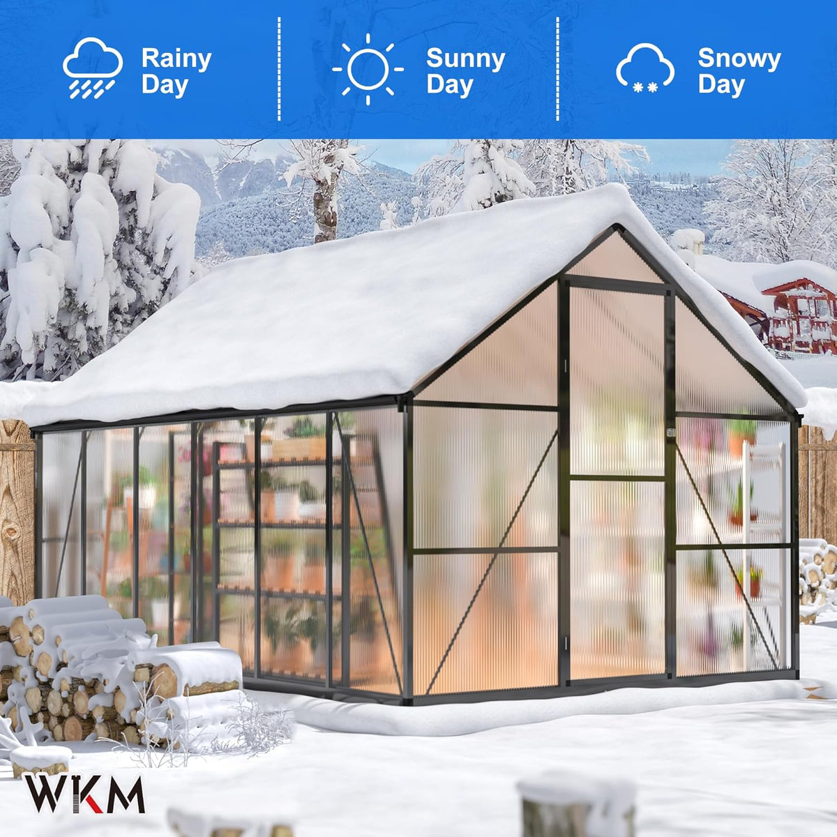 WKM 8x12 FT Greenhouse for Outdoors, Quick-fit Structure Green House with Window for Ventilation, Aluminum Greenhouse for Garden Backyard, Black