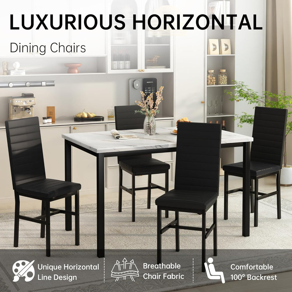Hooseng 5 Piece Dining Table Set for 4, Faux Marble Kitchen Table with Upholstered Chairs, Modern Dinner Table Set for Dining Room, Small Spaces, White＆Black