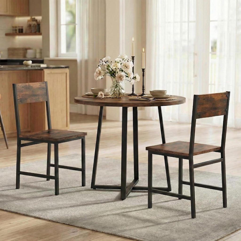 Industrial Dining Chairs Set of 4, Wooden Kitchen Chairs with Slanted Backrests & Metal Legs, 330lb Capacity, Easy to Assemble, Farmhouse Dinner Seats for Living Room, Restaurant , Rustic Brown