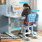 Kids Desk and Chair Set with LED Light | Adjustable Children's Study Table with Tiltable Book Stand & Large Drawer for Bedroom or Living Room (Pink/Blue) (Pink)