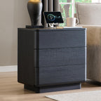 JXQTLINGMU 22" Modern Nightstands Set of 2 with Charging Station, Large Push-to-Open End Table, Wood Bedside Table, Curved Profile, Handleless 3 Drawer Night Stand for Bedroom, Living Room, Black