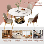 59" Round Dining Table with 360° Rotating Lazy Susan, Scratch & Heat Resistant Sintered Stone Tabletop, Marble Style Kitchen Dining Table, Perfect for Dining Room
