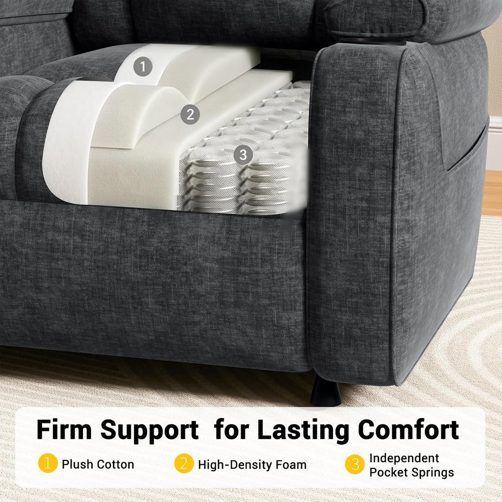 Pipishell Power Recliner Chair for Adults, One-Touch Synchronized Reclining, Oeko-TEX Chenille Fabric Electric Recliner with Remote USB Ports, Cup Holder & Side Pockets, for Living Room & Bedroom