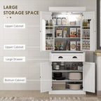 HOMCOM 71" Kitchen Pantry Cabinet LED Motion Sensor Light Drawer White | Tall Storage Cabinet, 6 Door Shelves, Adjustable Shelves, Living & Dining Room