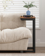 TUTOTAK C Shaped End Table, Tilting Laptop Stand Side Table, Under Couch Table for Living Room Bedroom, Brown TB01BB089