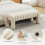 43’’ Bedroom Bench, Upholstered End of Bed Bench with Solid Wood Legs, Modern Small Dining Bench with Full Covered Fabrics for Entryway, Bedroom, Living Room (Beige, Linen)