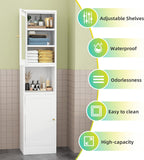 69" Tall Metal Pantry Cabinet with Microwave Stand,Microwave Storage Cabinet with 2 Doors & 3 Adjustable Shelves for Kitchen (2 Glass Doors-White, 11.81" D x 15.75" W x 66.93" H)