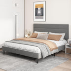 King Platform Bed Frame with Adjustable Linen Fabric Upholstered Headboard, Strong Slats Support, Noise-Free, No Box Spring Required, Easy Assembly for Bedroom Guest Room, Grey