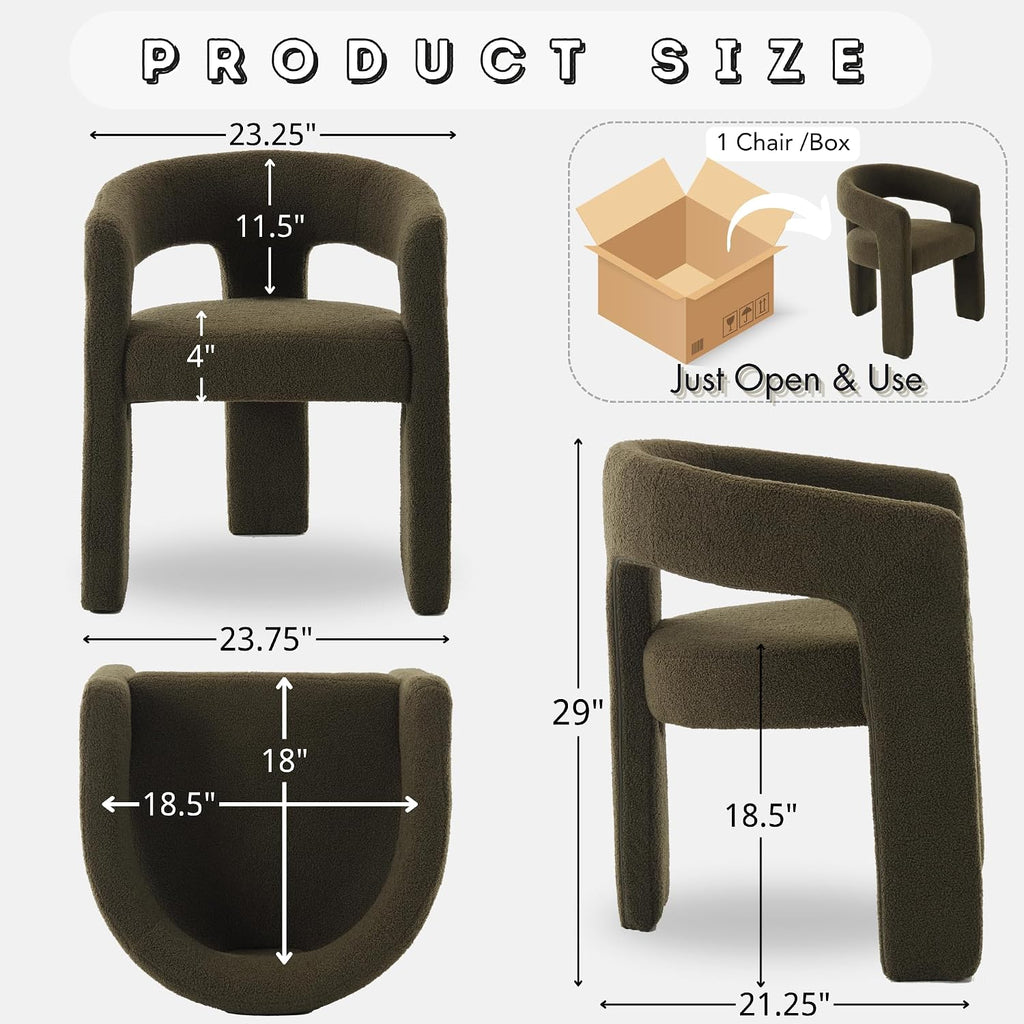 Hyfirm Modern Barrel Dining Chairs Set of 4, Comfy Sherpa Upholstered Accent Dining Room Chairs with Arms for Kitchen Living Room Bedroom Reception, Green