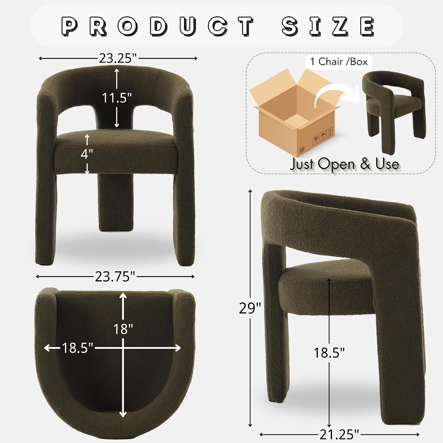 Hyfirm Modern Barrel Dining Chairs Set of 4, Comfy Sherpa Upholstered Accent Dining Room Chairs with Arms for Kitchen Living Room Bedroom Reception, Green