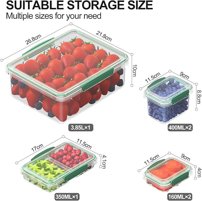 Finorder Food Storage Containers Kit: Set of 6 BPA-Free Plastic Meal Prep Containers with Snap Lids Airtight - Microwave & Dishwasher Safe Stackable Bento Box Set for Home Use/Pantry/Organization