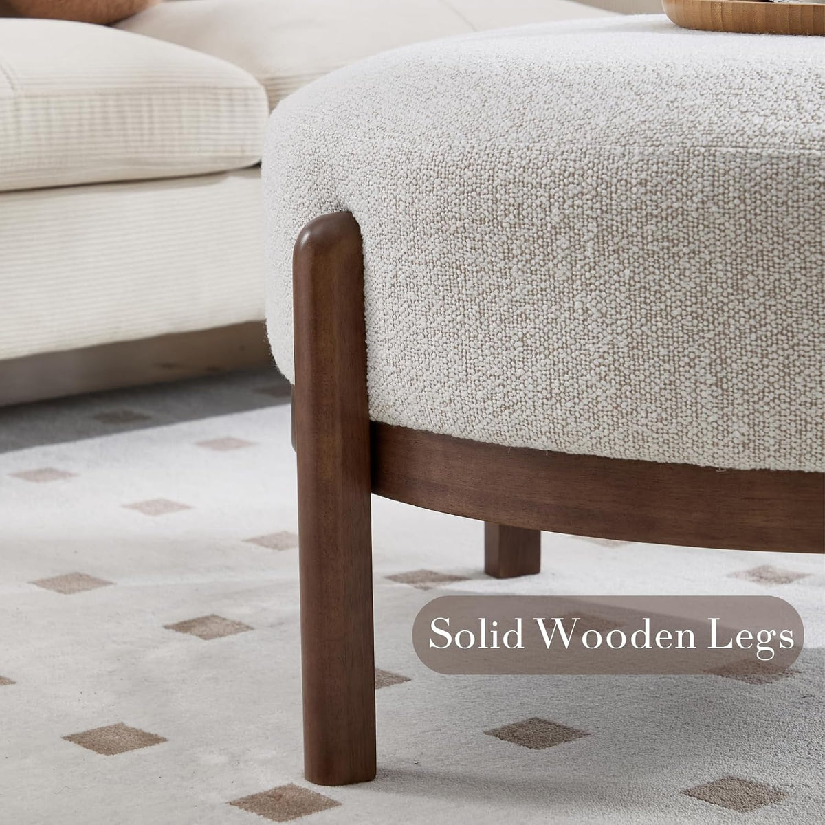 Ya-Home Modern Ottoman, Soft Sherpa Fabric Footrest Bench with Solid Wooden Legs Single Seat for Living Room Bedroom, Beige