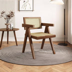 Mid Century Dining Chairs Set of 2, Rattan Accent Armchairs for Living Room, Kitchen, Patio, Brown Wooden Chairs